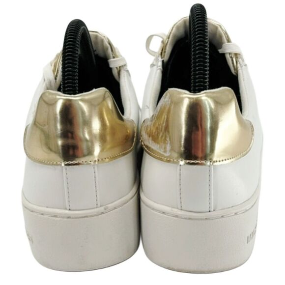 Michael Kors Poppy Metallic Gold Trim White Sneakers Size 8 - Picture 4 of 10